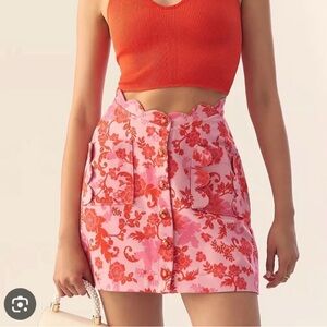 Anthropologie Pink and Red Floral Skirt